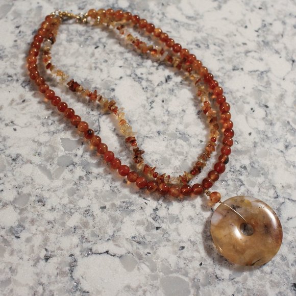 Orange Natural Stone Disc Necklace - Picture 6 of 6